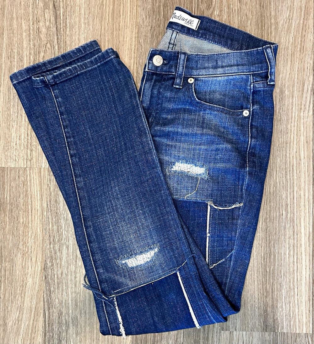 Madewell Women's Slim Fit Distressed Blue Cotton Denim Jeans Grannycore Hipster